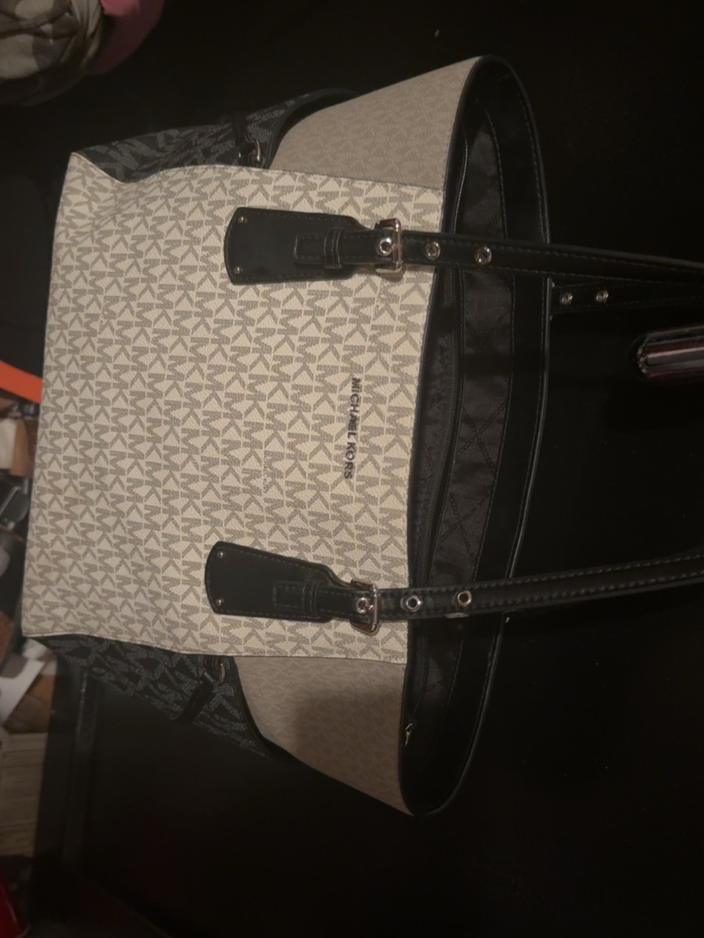 Michael Kors White and Black Logo Tote